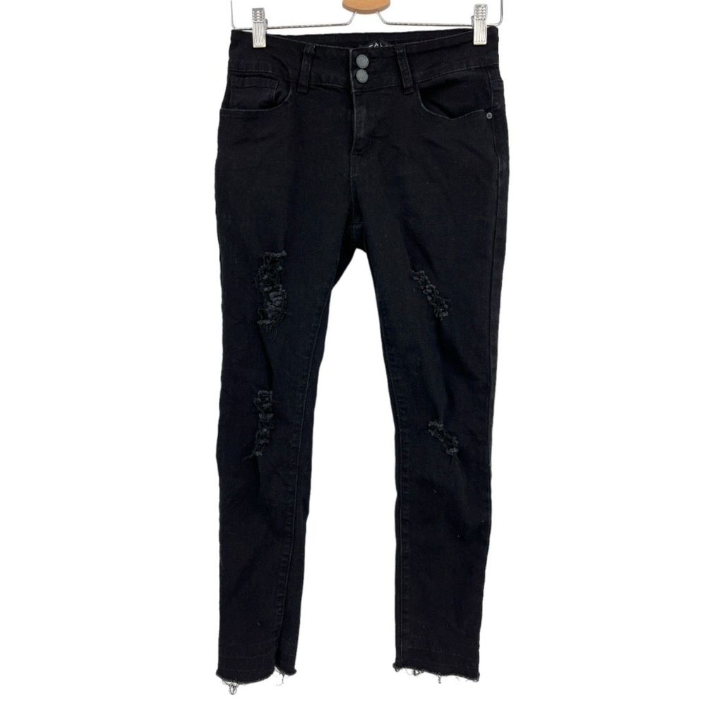 Tala jeans sz 4 womens black denim skinny ankle length bottoms distressed